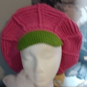 Pink and Green Knit Beret